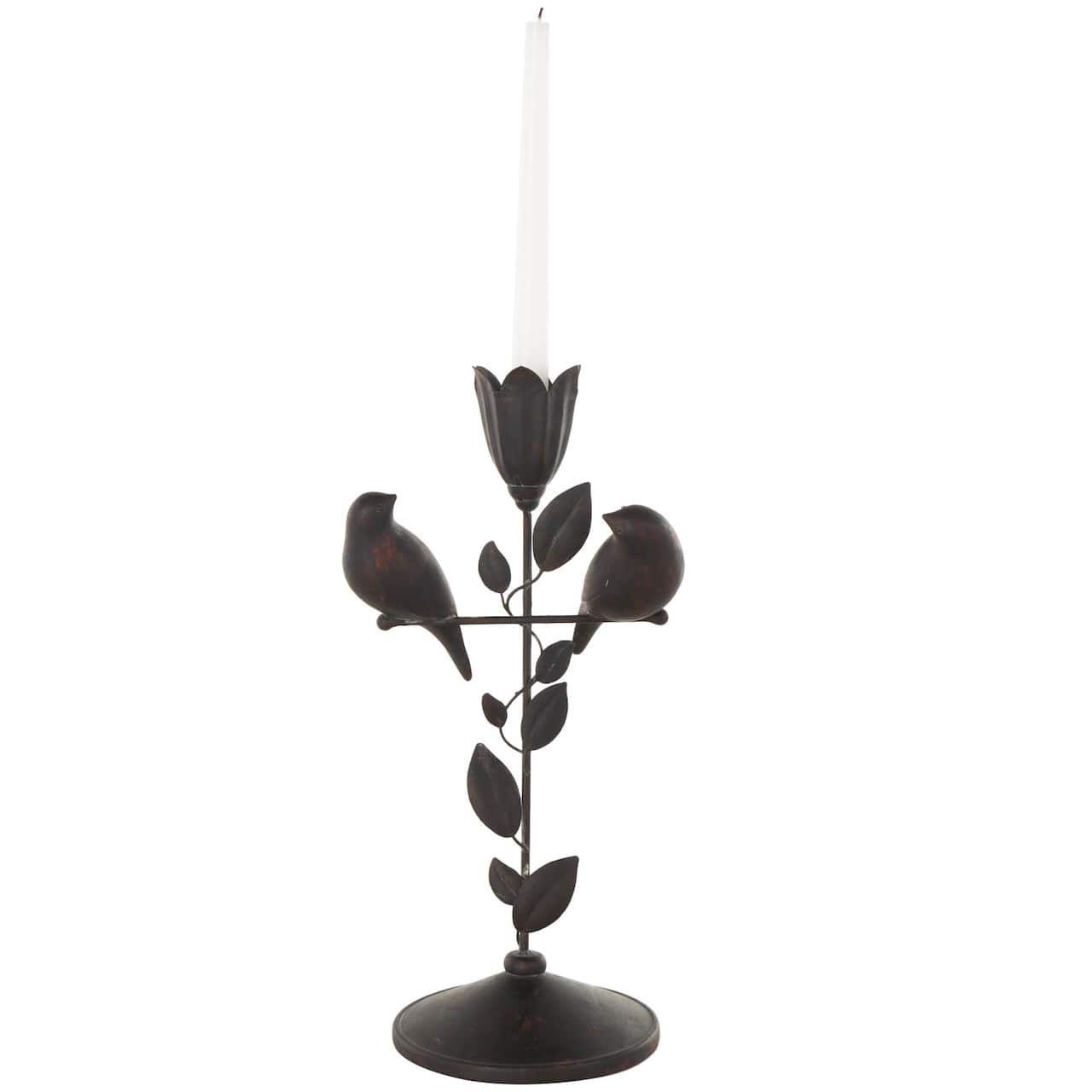 13.75" Black Bird Perching Decorative Sculpture with Leaf Vine & Copper Shading